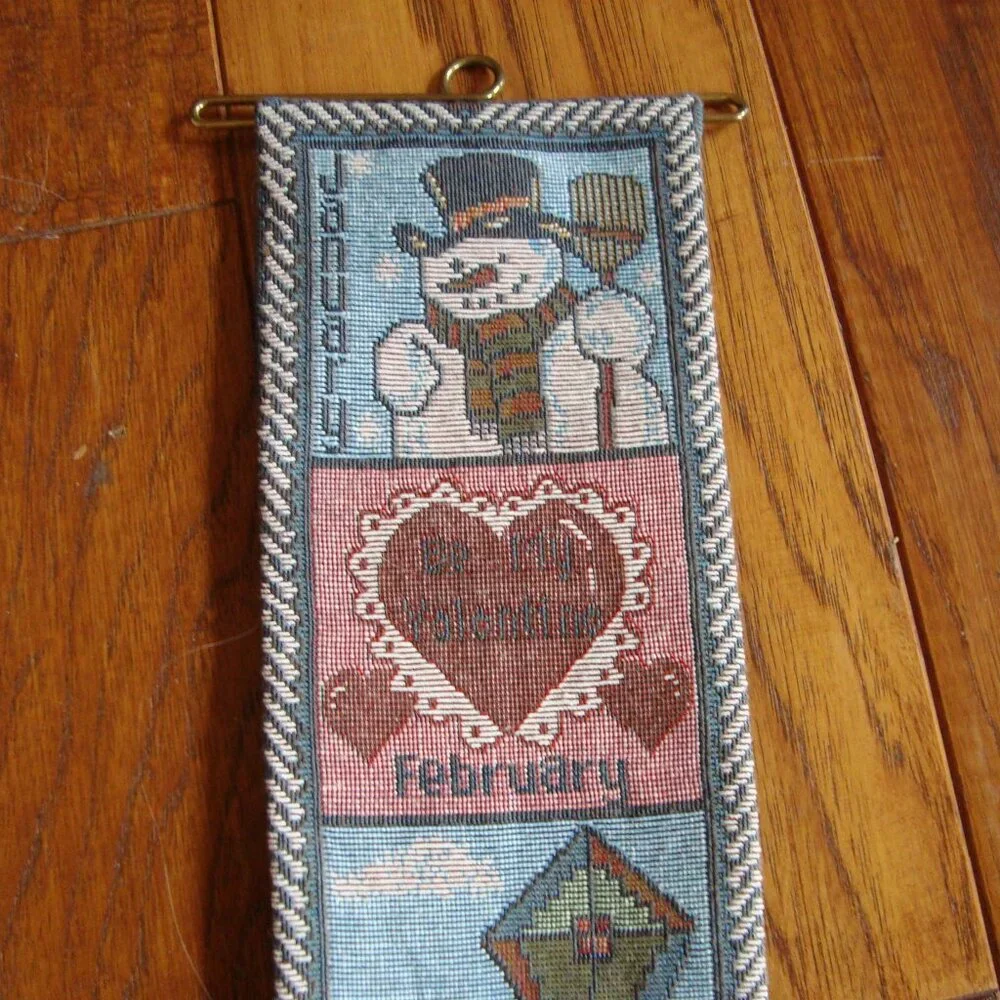 Vintage Tapestry Wall Hanging Monthly Seasons Calendar 36